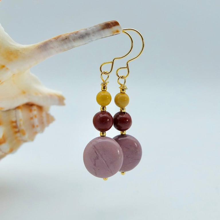 Mookaite Jasper And Gold Vermeil Earrings, Birthday, Anniversary, Gifts For Her