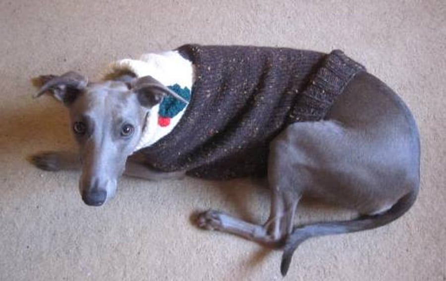 Hettie Whippet Hand Knitted Christmas Pudding Tank