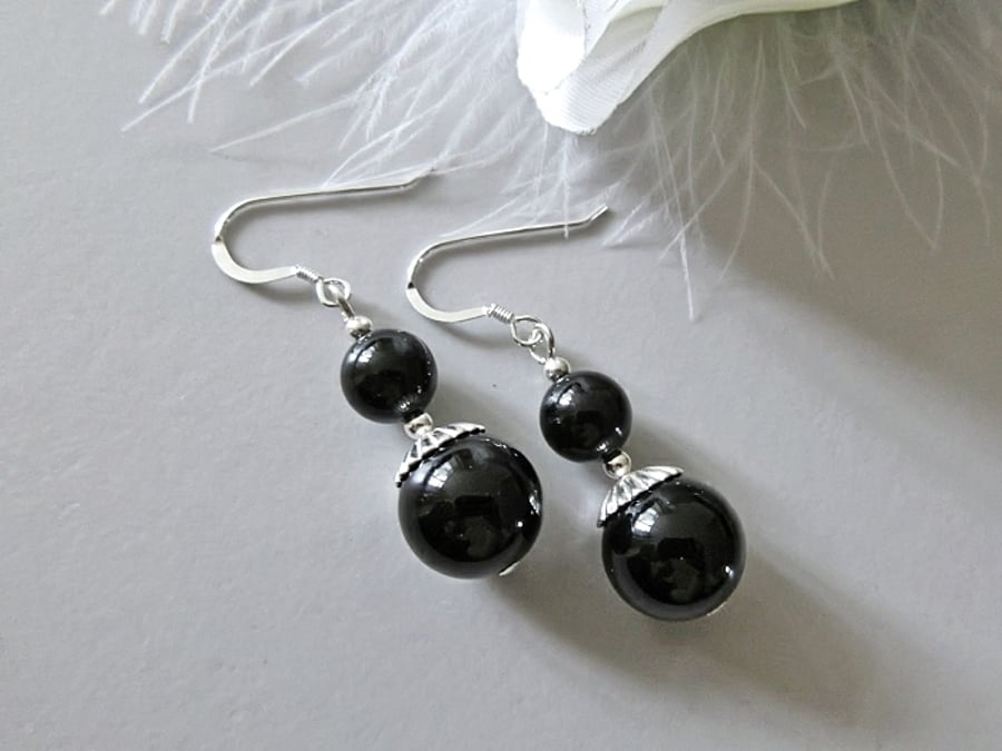 Chunky Black Onyx Earrings With Sterling Silver - Unique Design Gift Under 20GBP