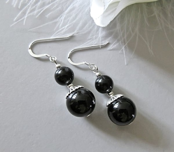 Chunky Black Onyx Earrings With Sterling Silver - Unique Design Gift Under 20GBP