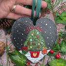 Christmas tree hand-painted slate heart decoration 