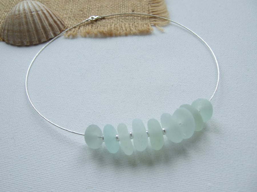 Sea glass choker necklace, sea foam beach glass necklace, statement necklace