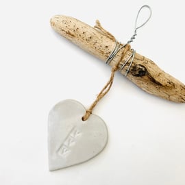 Driftwood, Loveheart hanger, pottery, gift idea, birthday, clay, handmade