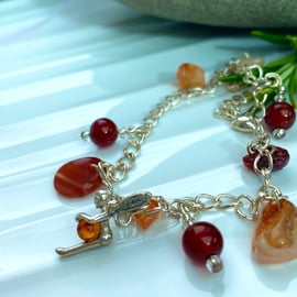 Fairy Fantasy Carnelian Charm Bracelet 21 cm Silver. 