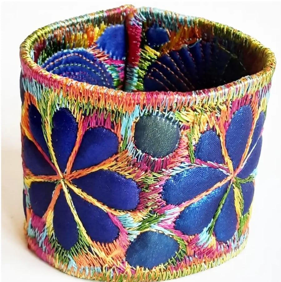 Cuff - Fabric Bracelet with Free Machine Embroidery 