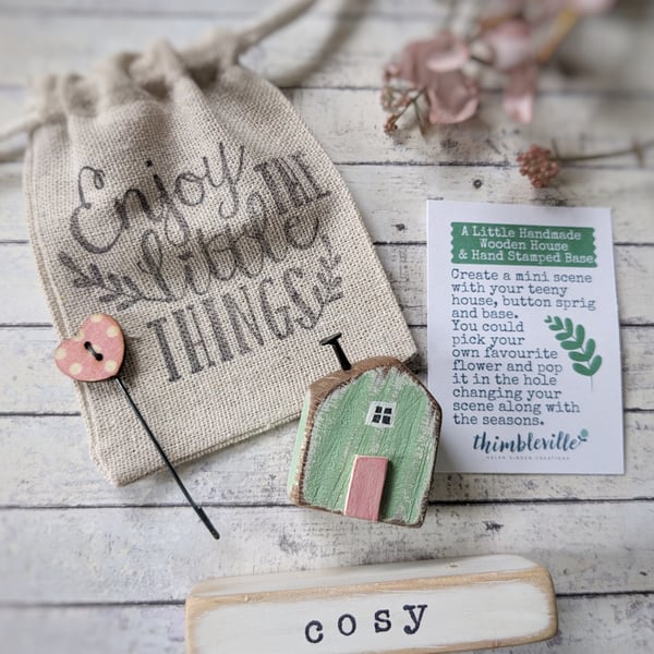 Little Wooden Handmade House and Base in a Bag - cosy