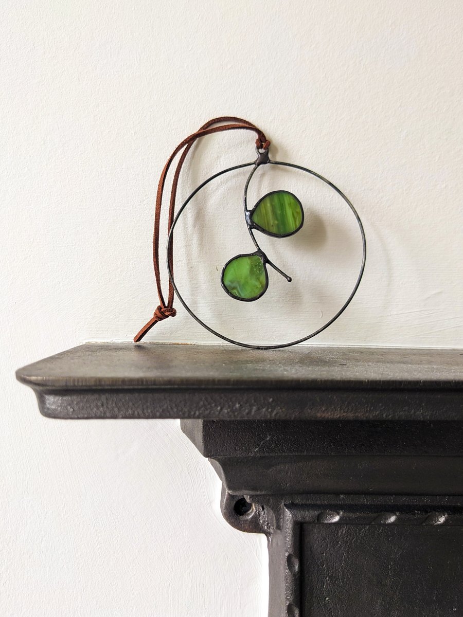 Stained Glass Letterbox Gift, Eucalyptus Leaf Mini Wreath, Hanging Suncatcher