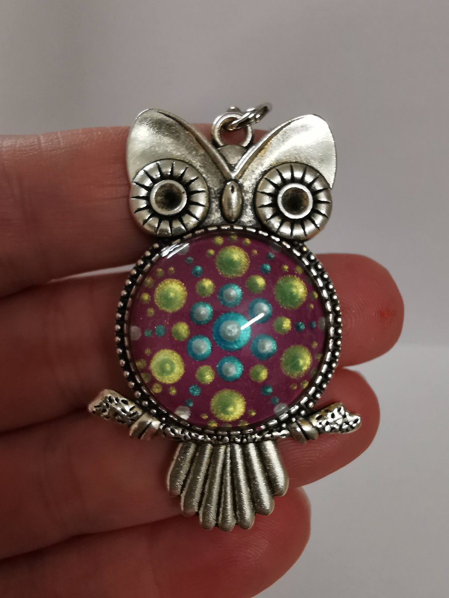 Dot Painted Owl Key Ring