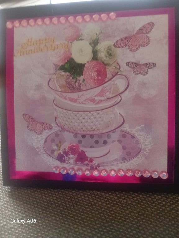 Floral Teacups Anniversary Easel Handmade card