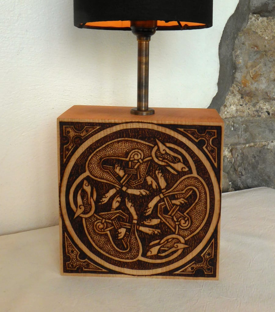 Celtic Knot Lamp Base, Pyrographed on Sycamore Wood