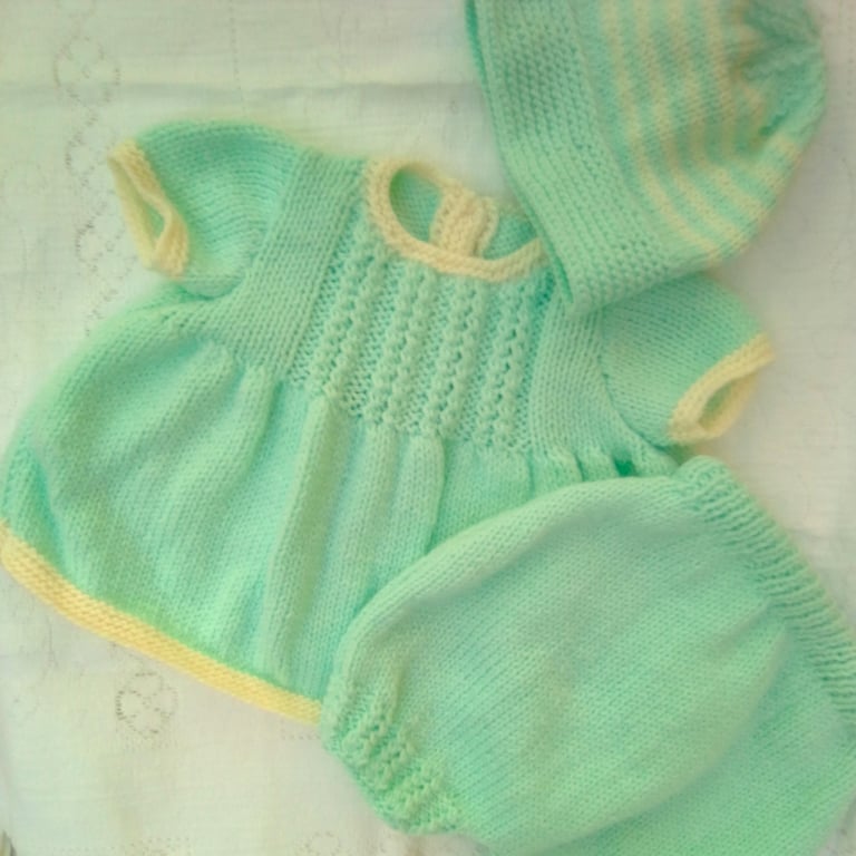 Baby's Hand Knitted Aran Weight Sun Top Shorts and Hat, Baby Clothes, BabyGift
