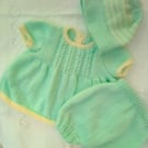 Baby's Hand Knitted Aran Weight Angel Top Shorts and Hat, Baby Clothes, BabyGift