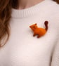 Orange Felted Cat Brooch - Image 1