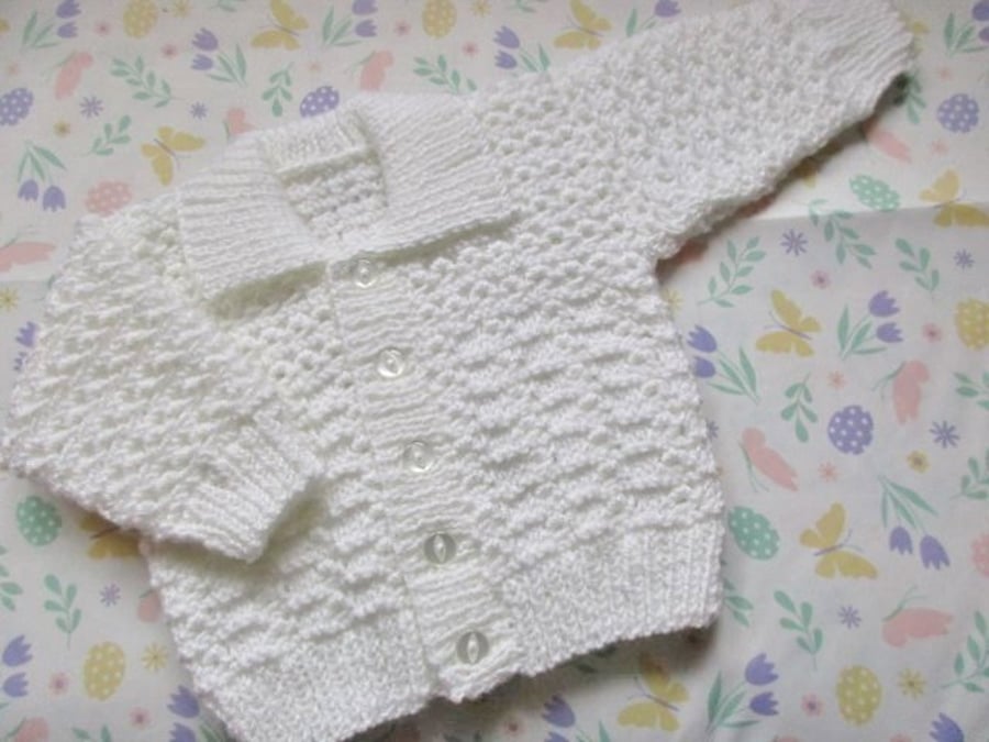 16" Baby Boys White Cardigan with collar