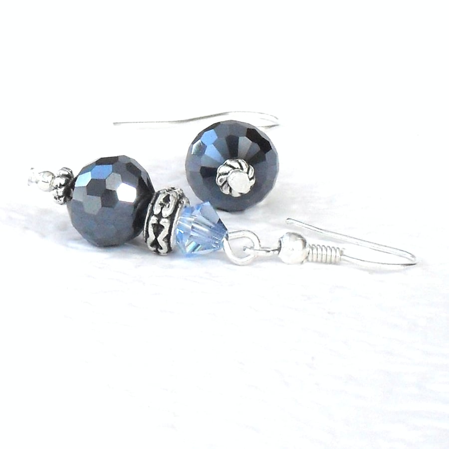Handmade jet blue crystal earrings