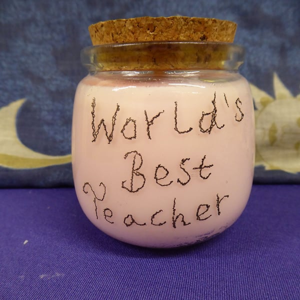 Hand Engraved World's Best Teacher Soy Wax Candle