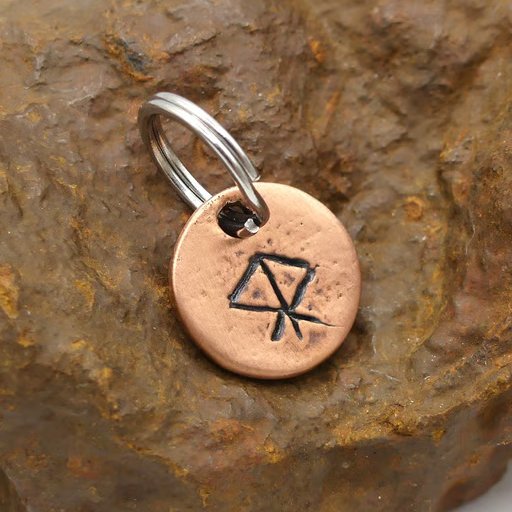 Recycled Round Copper Courage Bindrune Keyring Charm, Bag Charm.