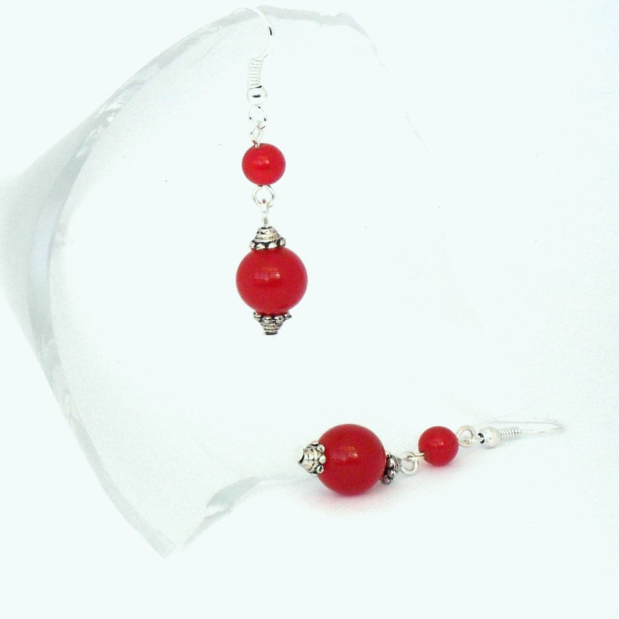Red jade earrings Folksy