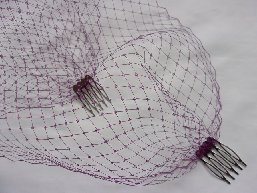 Amethyst Birdcage Plum Aubergine Fine Classic Bandeau Veil
