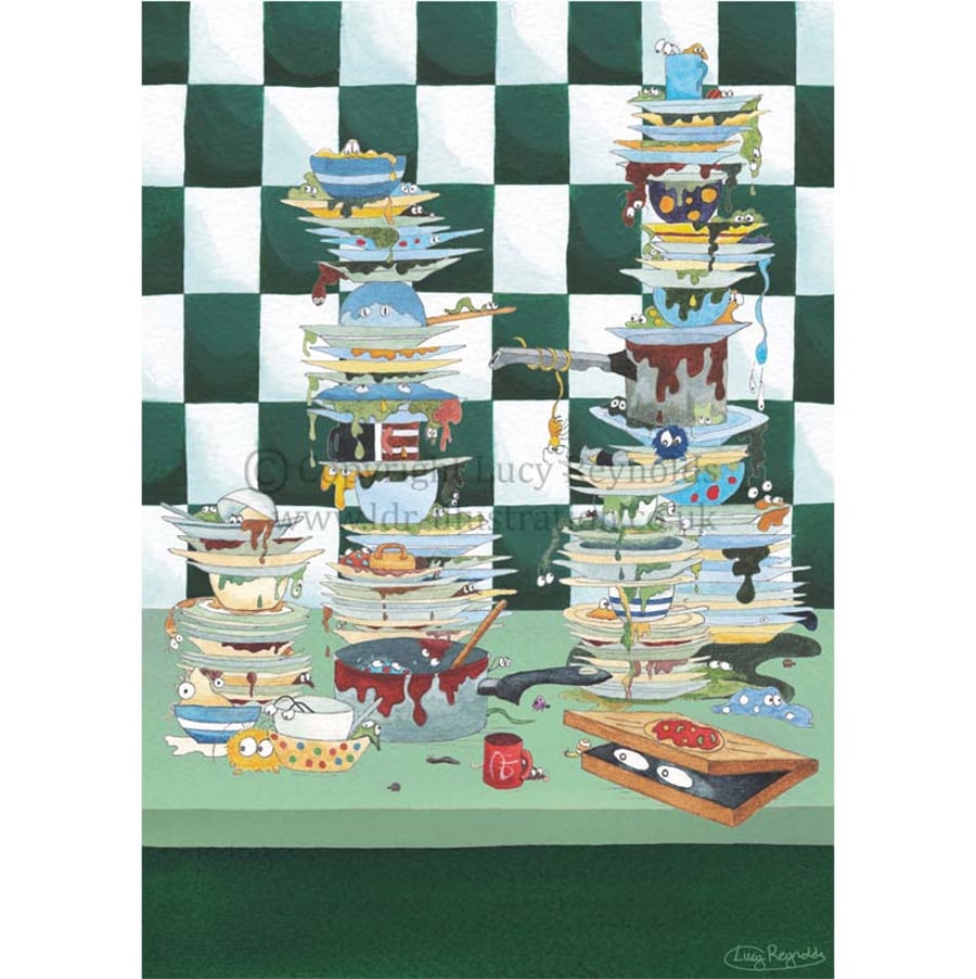 SALE Washing Up Pile Tea Towel