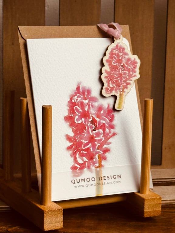 Spring Flowers Hyacinth wooden ornament and Matching Greeting Card Gift Set 