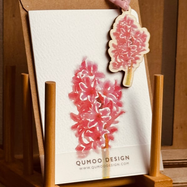 Spring Flowers Hyacinth wooden ornament and Matching Greeting Card Gift Set 