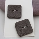 2 Spiral Texture Square Black Ceramic Buttons