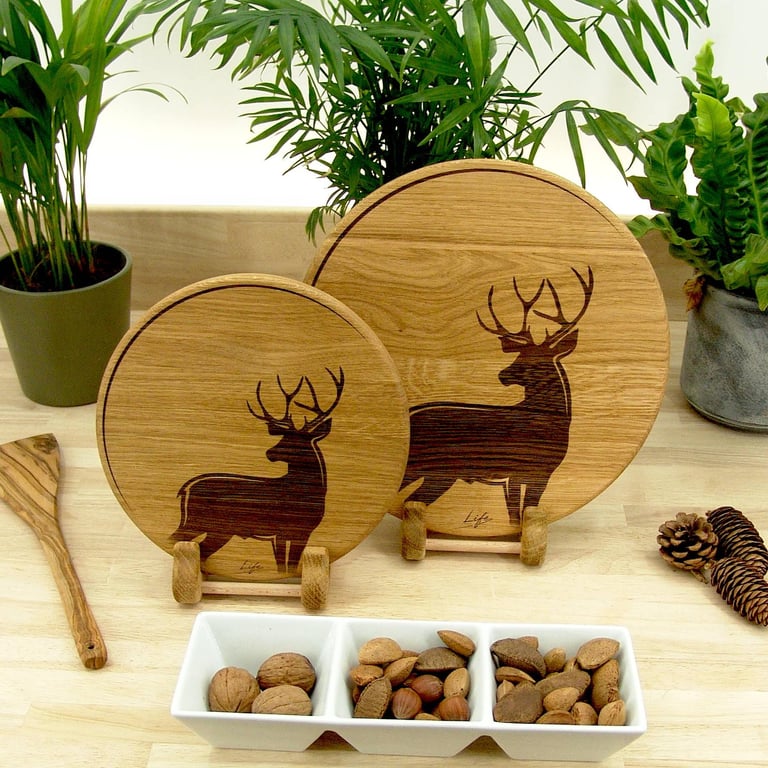 Stag Chopping Board: Deer Solid Oak Moon Silhouette, UK Hand Made