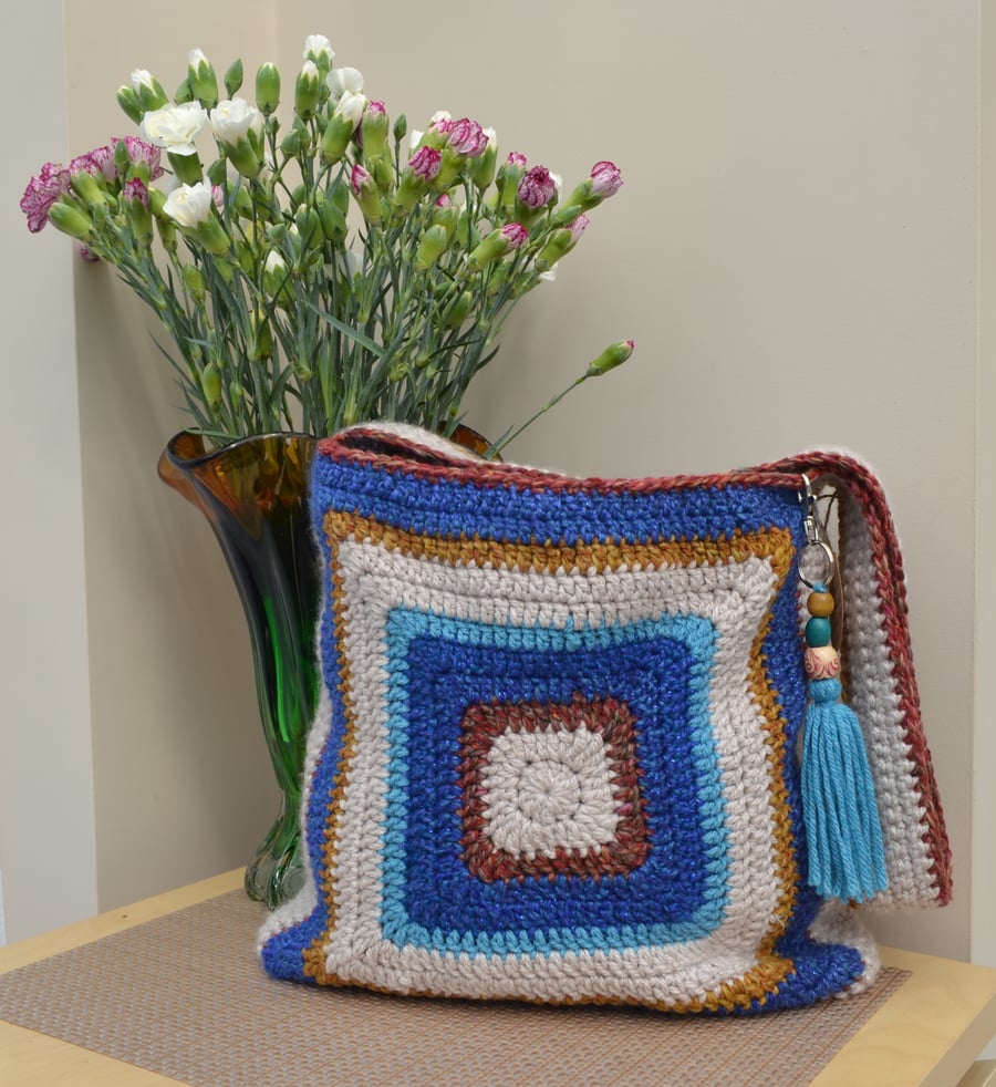 Charming Bag with Blue & Beige Centre Squares