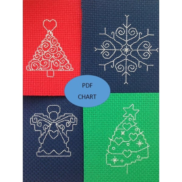 Christmas Back Stitch Charts: Mini Festive Designs Set of 4 (PDF Chart)