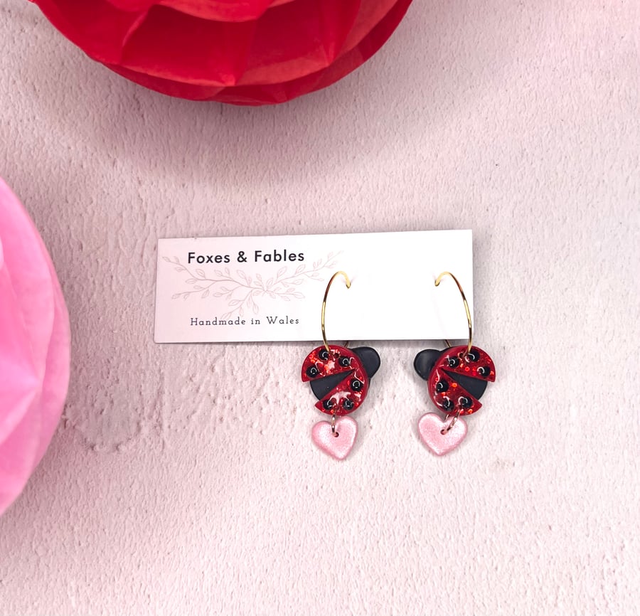 Sparkly Ladybird ‘love bug’ Hoop Earrings