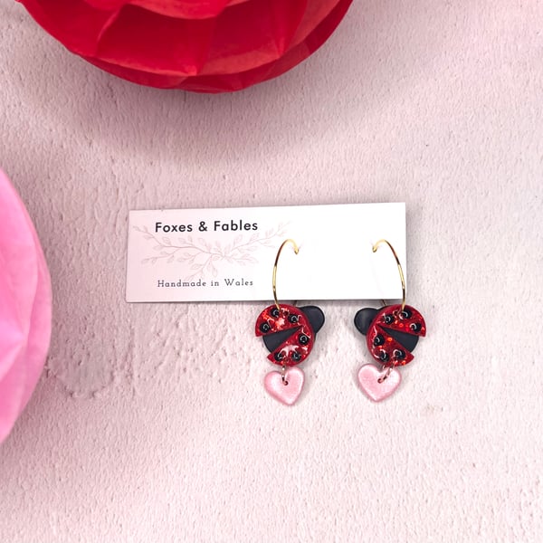 Sparkly Ladybird ‘love bug’ Hoop Earrings