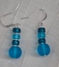 Beautiful Aqua and Sea Blue Frosted Glass Bead on Silver Hook Wires