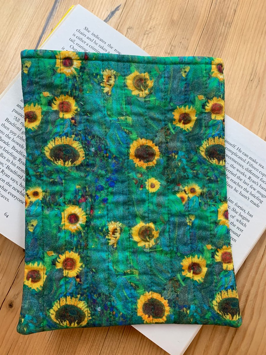 Klimt Sunflowers Design Quilted Fabric Book Sleeve - Paperback Size