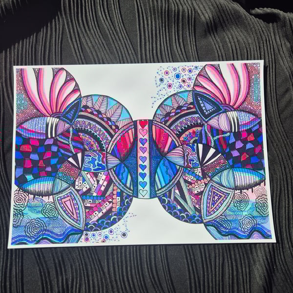 Abstract Art Print - A4 Unframed Zentangle Art - Harmony