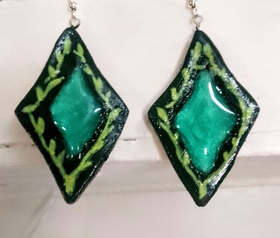 Gorgeous Green Clay and Resin Earrings