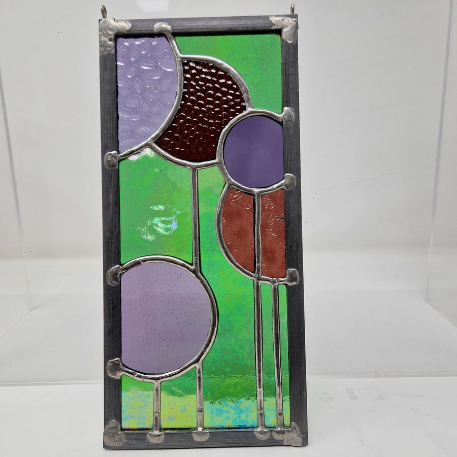 Purple lollipop allium flowers stained glass panel. copperfoil and lead 