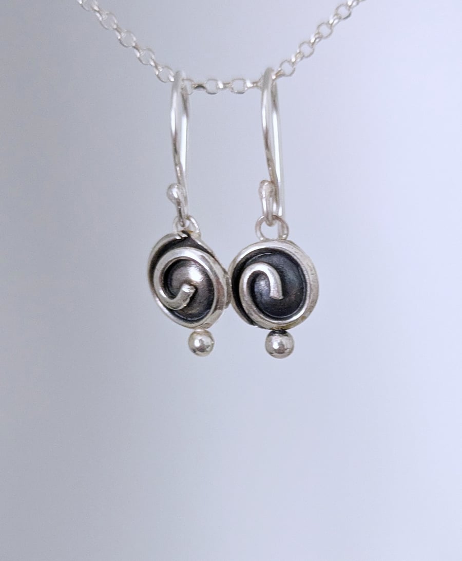 Spiral earrings with dot - celtic earrings