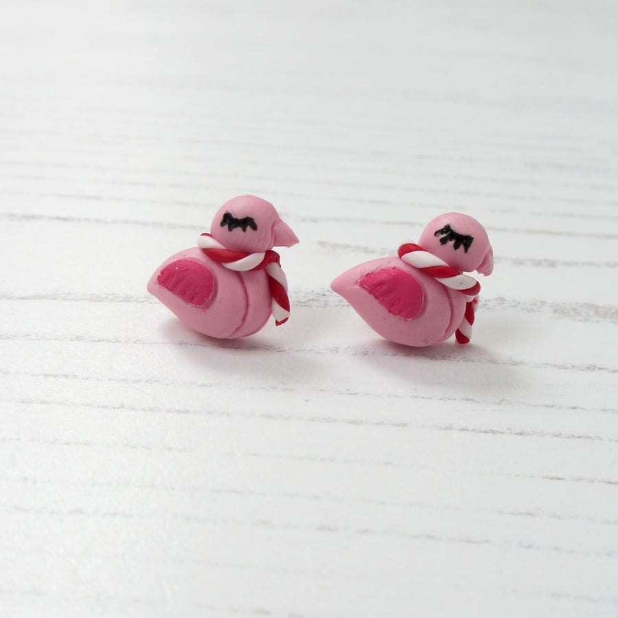 Pink Flamingo Winter stud earrings