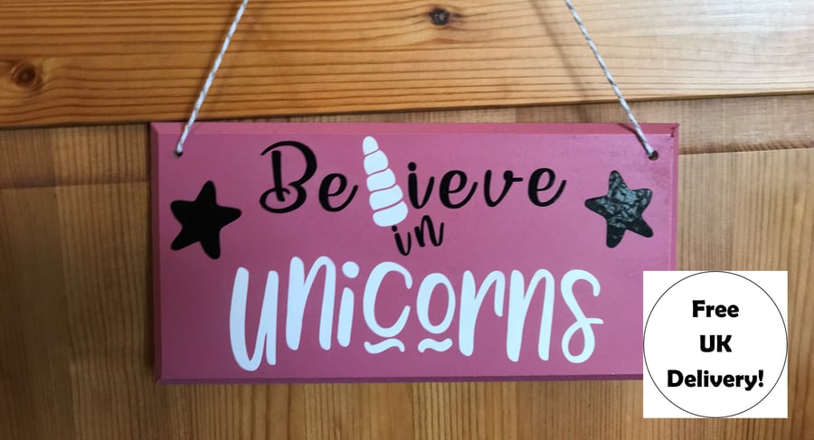 Believe in Unicorns Decorative Sign Wall Hanging for Girl's Bedroom