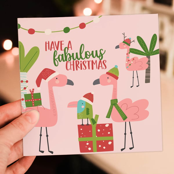 Christmas card: Fabulous flamingos