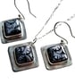 Recycled Sterling Silver Jewellery Set Dichroic Glass Black & Silver Leaf Design - Image 3