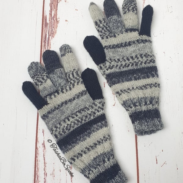 Hand knitted wool gloves, Unisex knit gloves, Gift for men, Gift for her