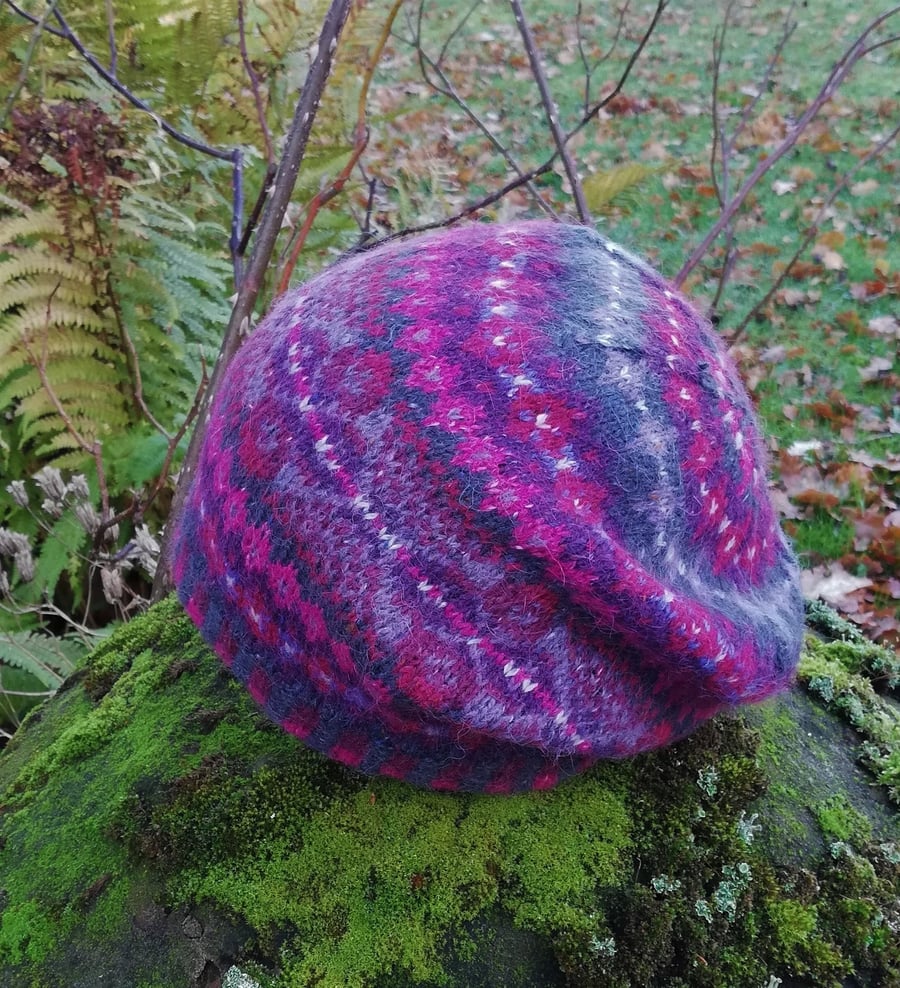 Knitting Pattern: Erin Hat, Wool Alpaca Slouchy Fair Isle Hat