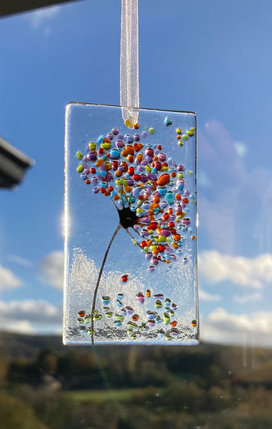 Little whimsical 3 Fused glass Rainbow Jewels Flower Sun catcher
