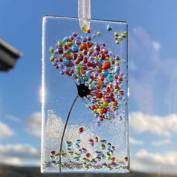Little whimsical 3 Fused glass Rainbow Jewels Flower Sun catcher