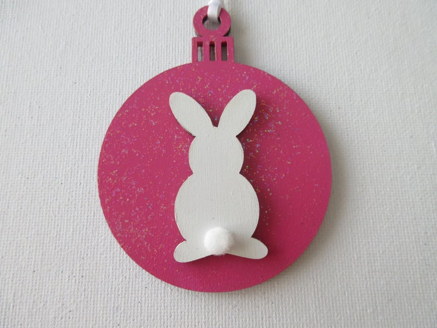 Hanging Decoration Christmas Tree Bauble Bunny Rabbit Pink White