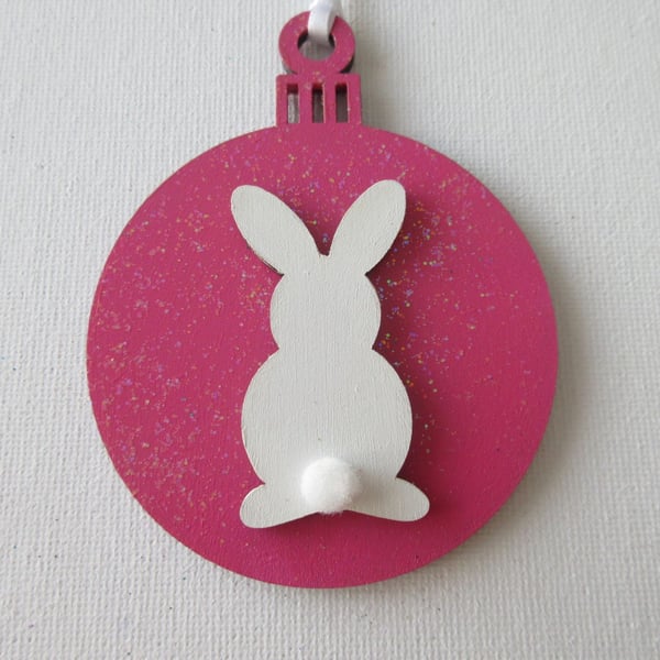 Hanging Decoration Christmas Tree Bauble Bunny Rabbit Pink White