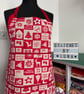 Handmade Red Patchwork Print Christmas Apron, Cotton Canvas Holiday Chef Apron