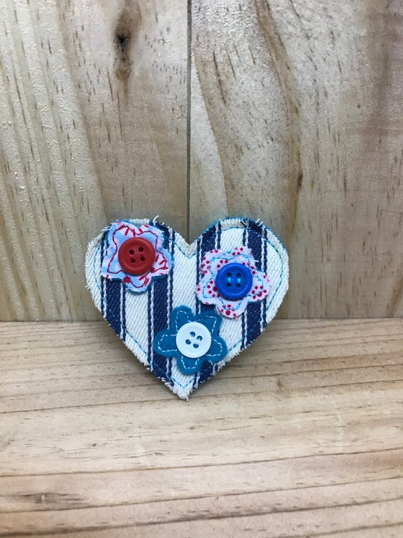Blue Ticking Flower Brooch. (066)